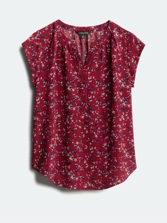 41 Hawthorn Tops - 41 Hawthorn Burgundy Floral Cap-Sleeve Blouse